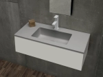 Plan vasque lavabo sur mesure : L 50 à 201 x P 30 à 51 cm, finition lisse mate, 10 couleurs au choix, Anti bactérien, résine Akrytan® teinté dans la masse, Livraison Offerte.